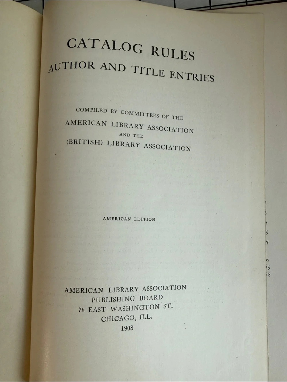 1908 Catalog Rules Author and Title Entries American Library Association Library